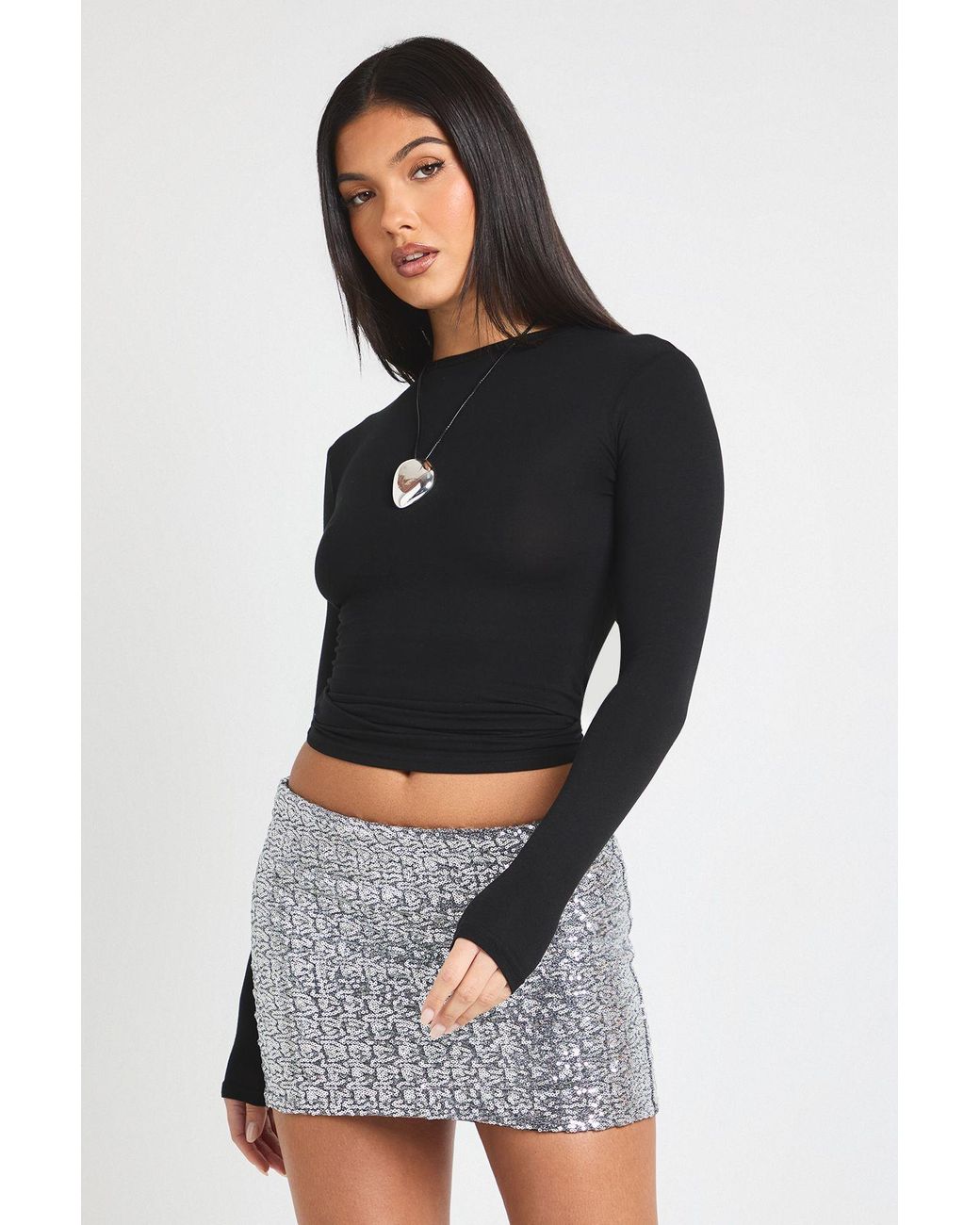 Boohoo Black Sequin Mini Skirt