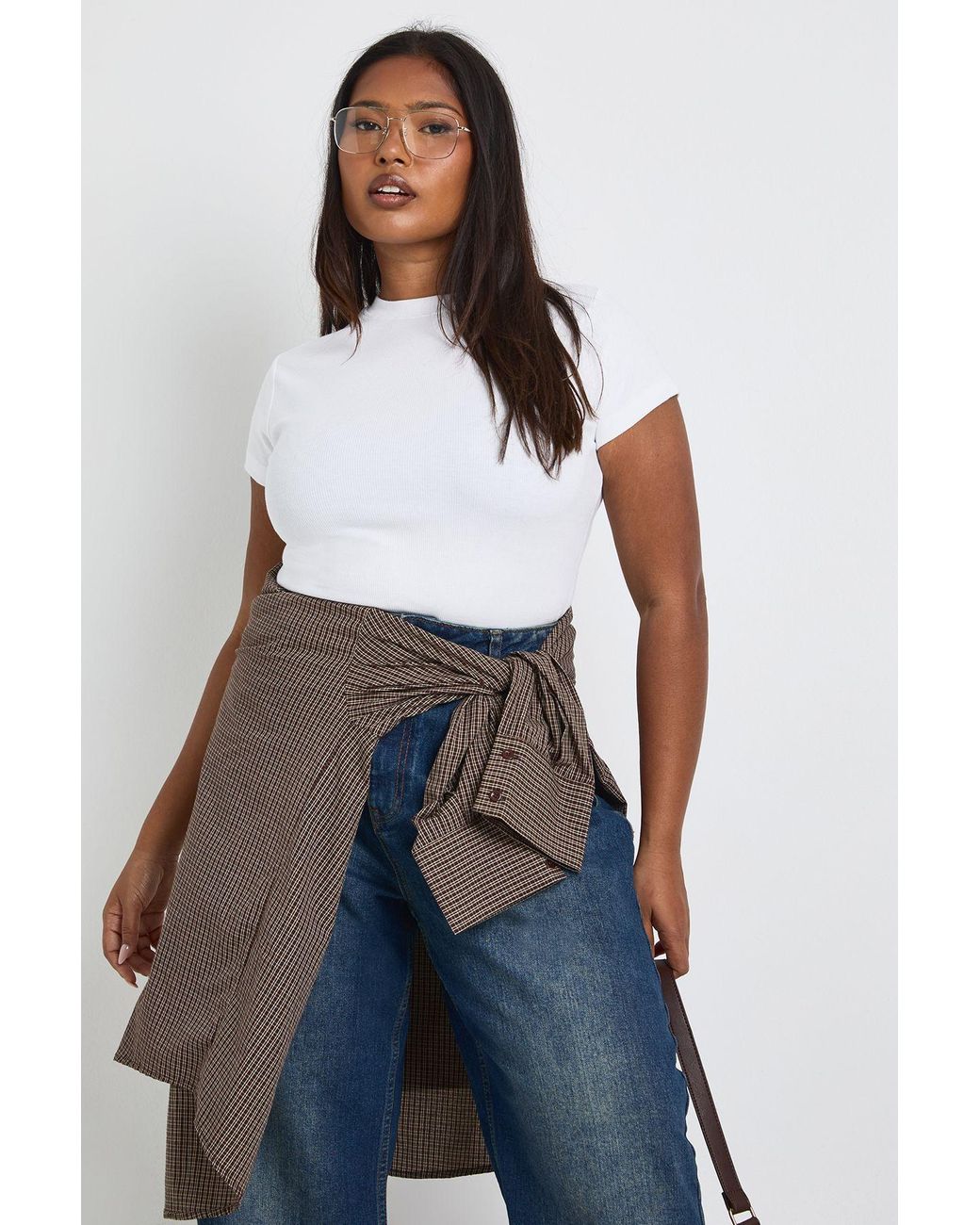 Boohoo White Plus Basic Rib Short Sleeve Fitted Top