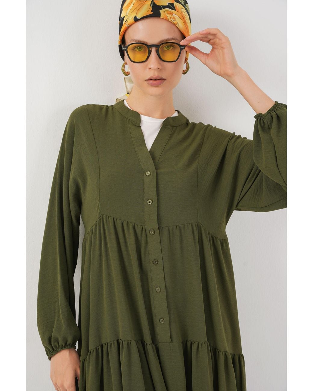 Bigdart Green V-Neck Button Closure Relaxed Fit Maxi Dress