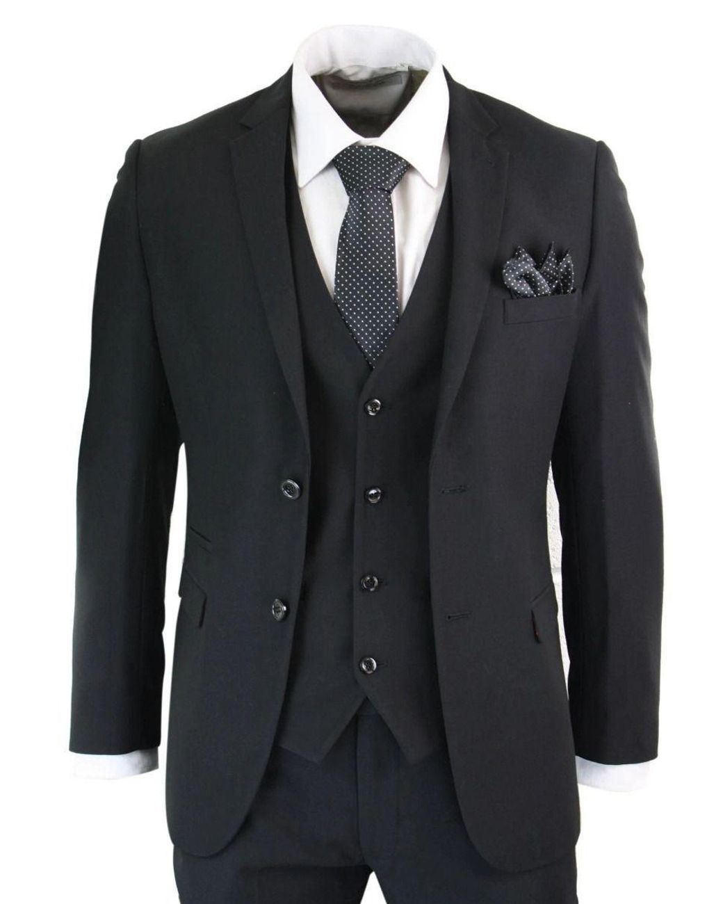 Paul Andrew Black 3 Piece Plain Classic Retro Suit Canvas for men