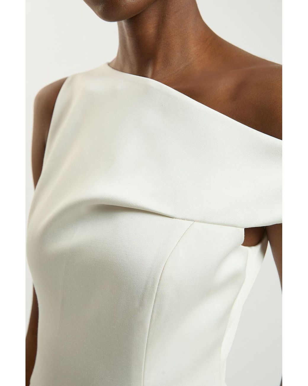Karen Millen White Tailored Satin Drape Asymmetric Jumpsuit