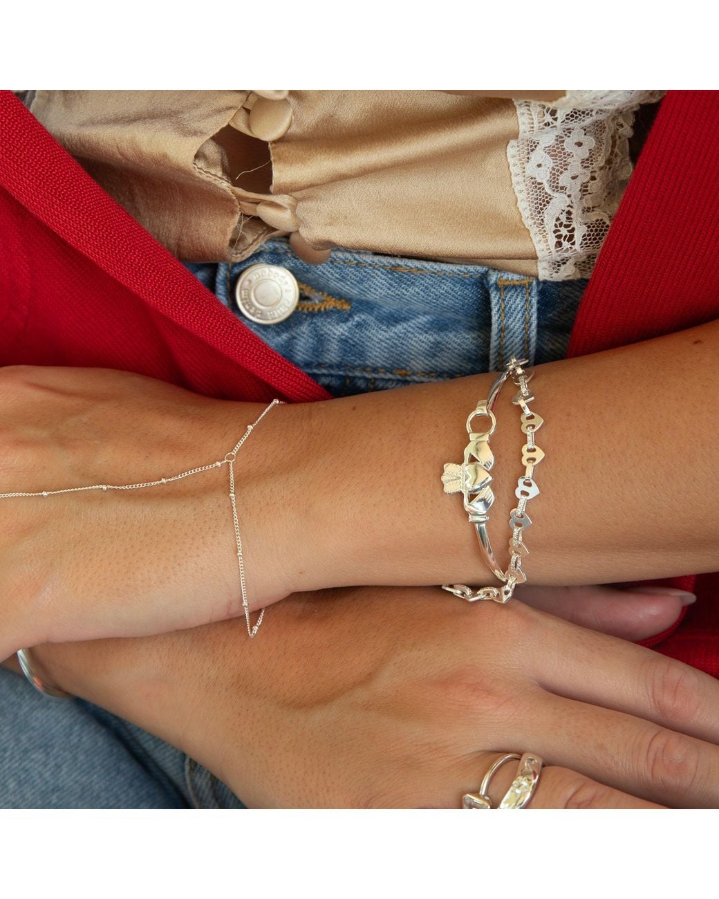 SEOL + GOLD Metallic Sterling Heart Cz Mariner Chain Bracelet
