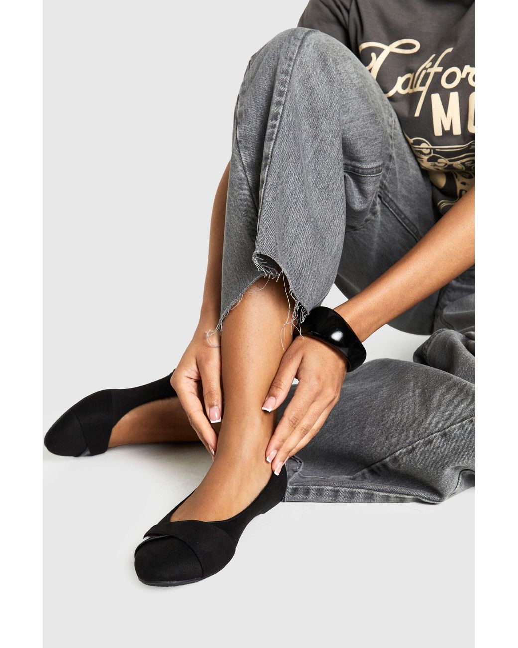 Boohoo Gray Wide Fit Twist Front Ballet Flats