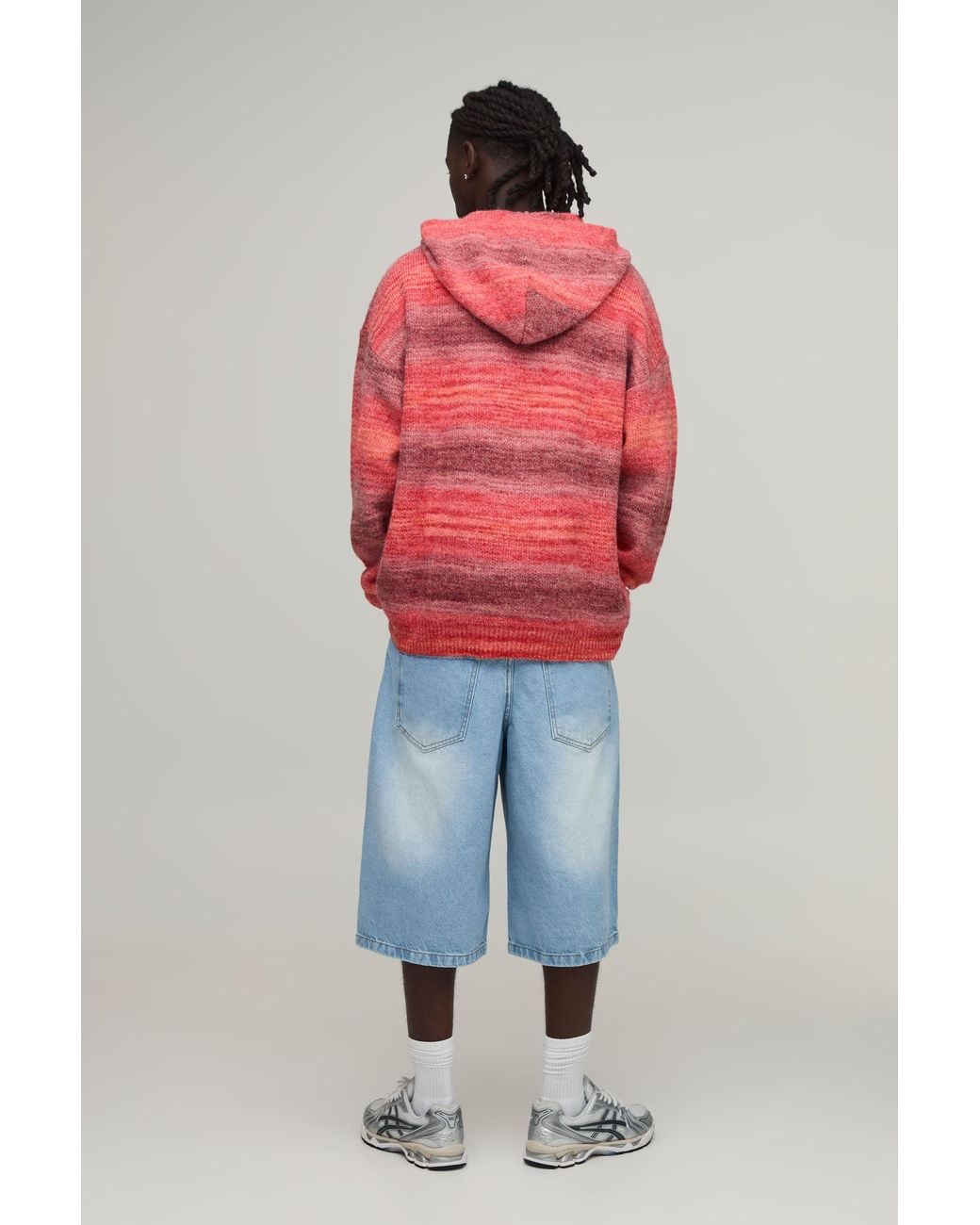 BoohooMAN Red Relaxed Ombre Zip Thru Knitted Hoodie for men
