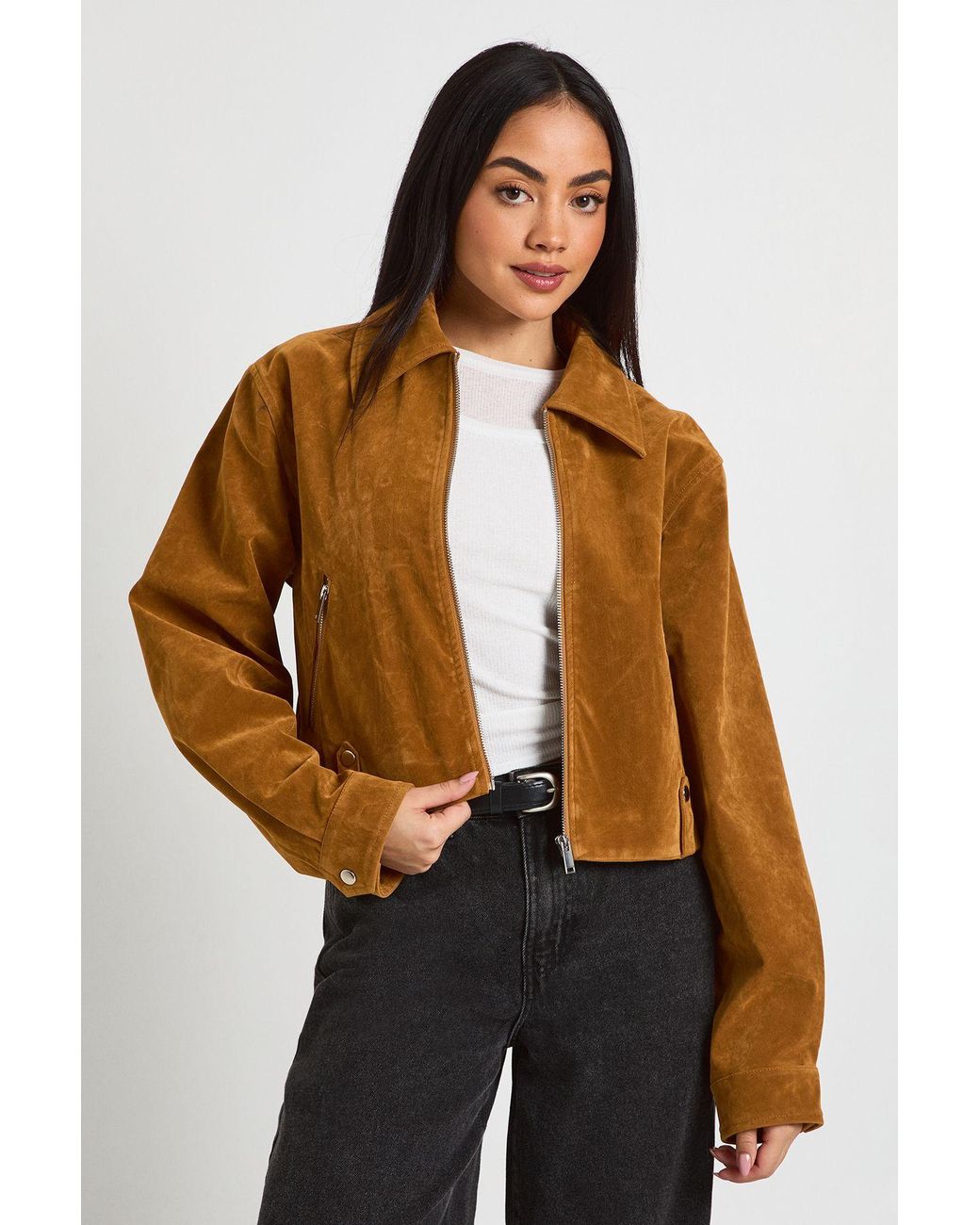 Boohoo Natural Suede Look Zip Jacket