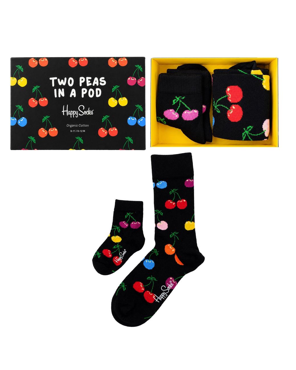 Happy Socks Black 2-Pack Cherry Mini & Me Gift Set Cotton for men