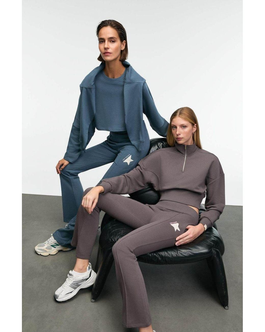 Grimelange Blue Oversized Crop Crew Neck Sweatshirt
