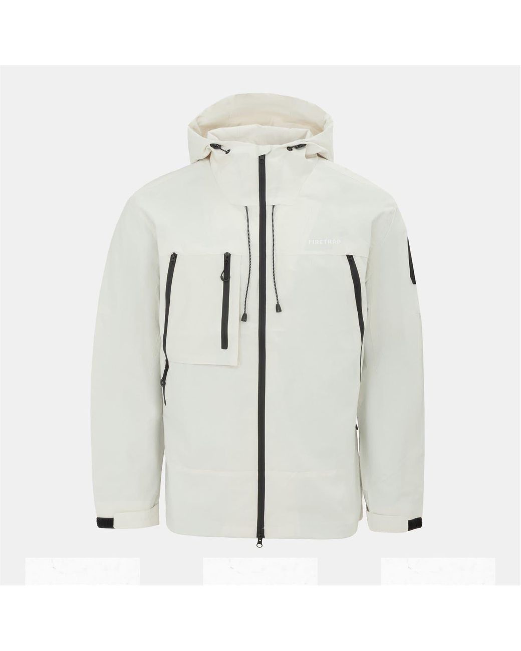Firetrap White Windproof Hooded Long Sleeve Windbreaker for men