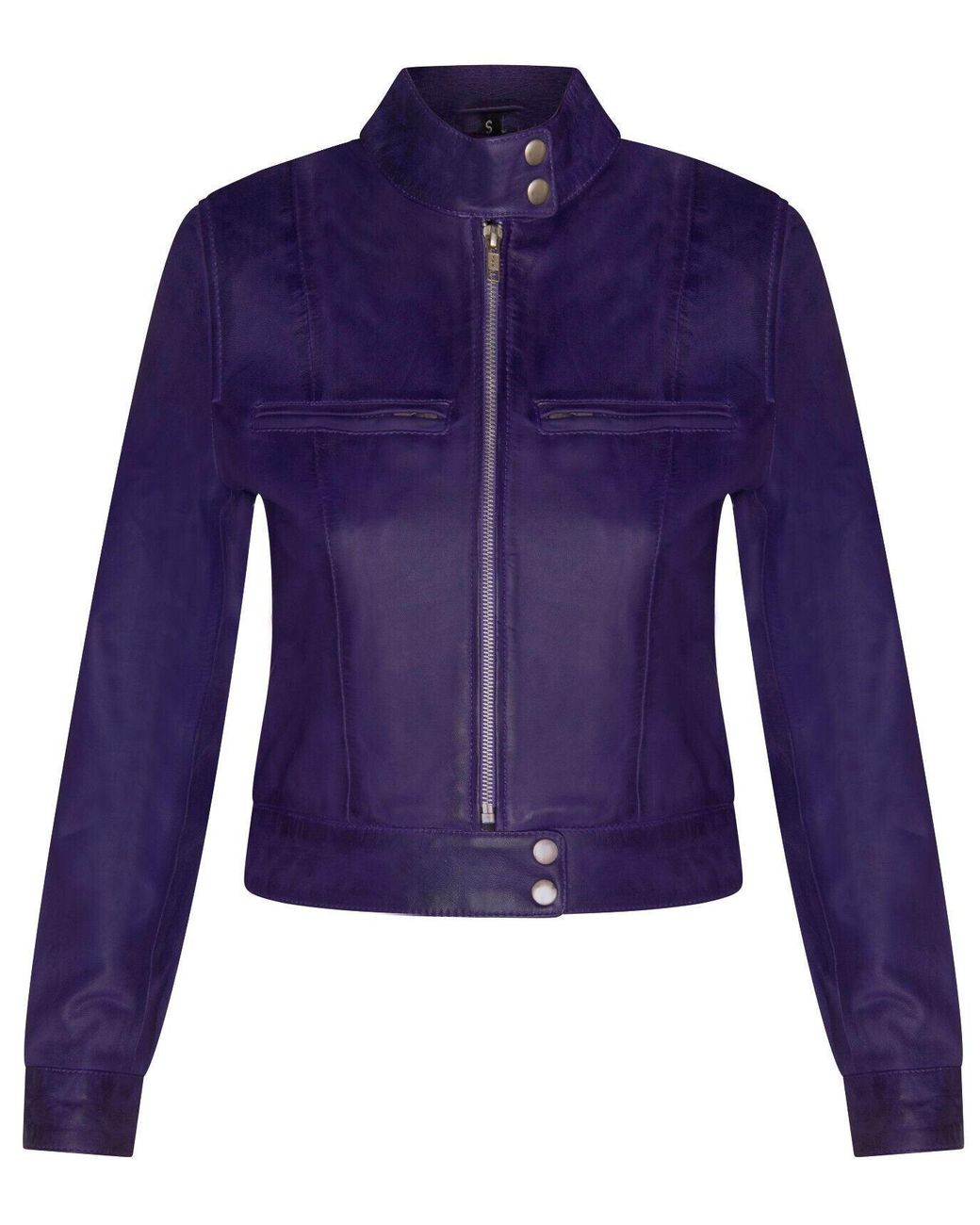 Infinity Leather Blue Plain Moto Biker Jacket-Braga