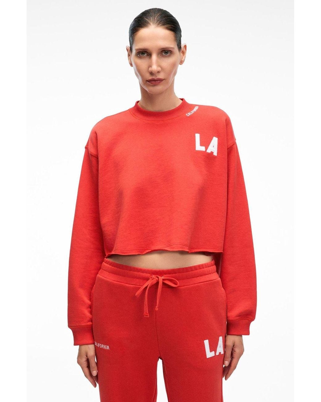 Grimelange Red Crop Relaxed Logo Sweatshirt