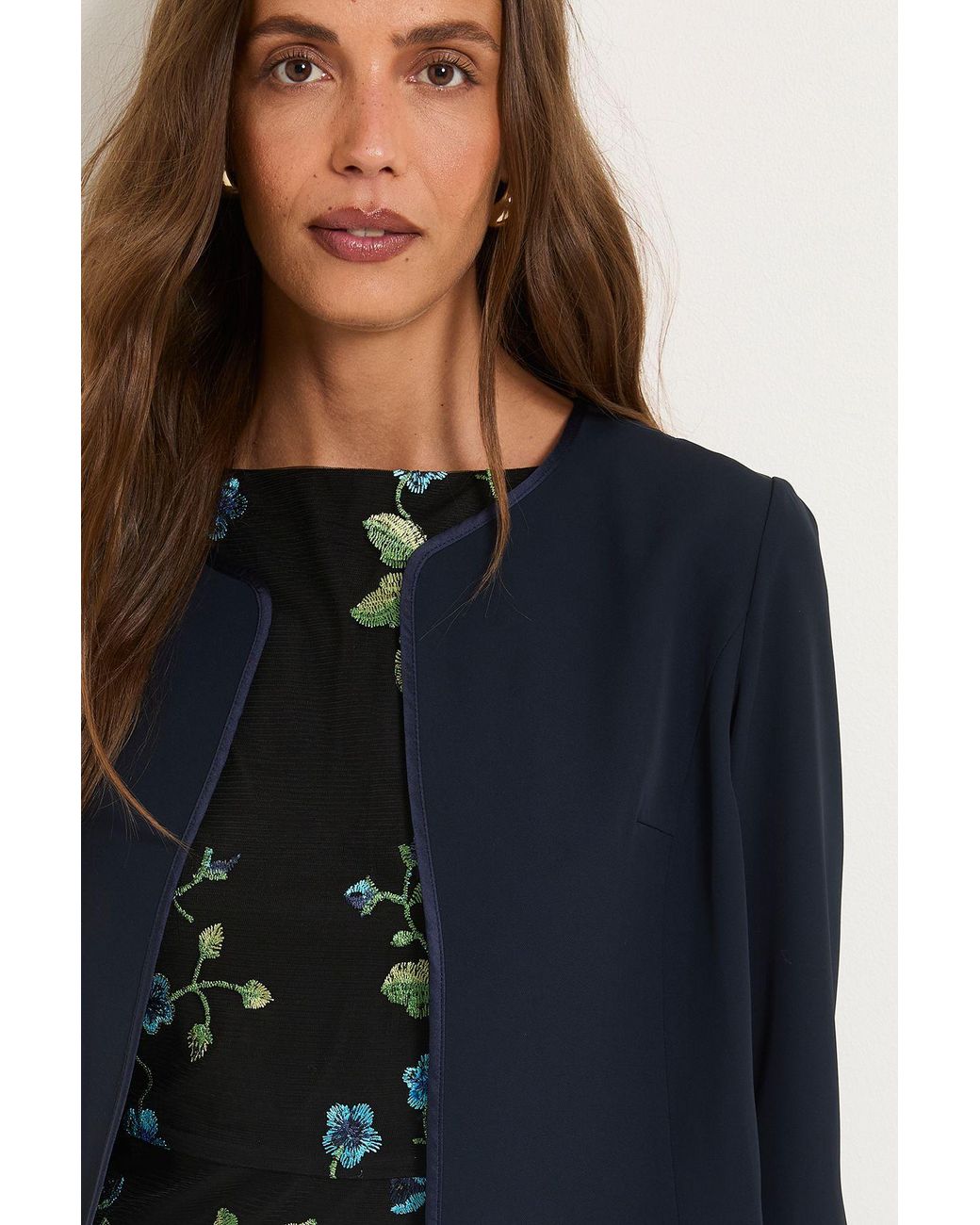 Wallis Blue Woven Collarless Jacket