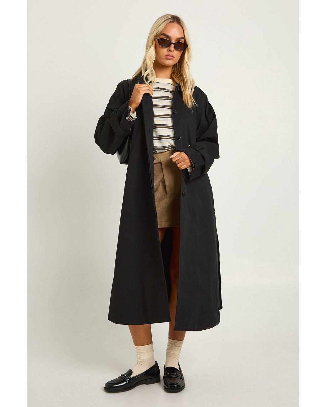 Boohoo Black Belted Trench Coat