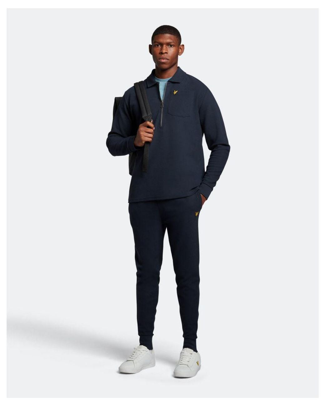 Lyle & Scott Blue Crest Textured Quarter Zip Sweatshirt for men