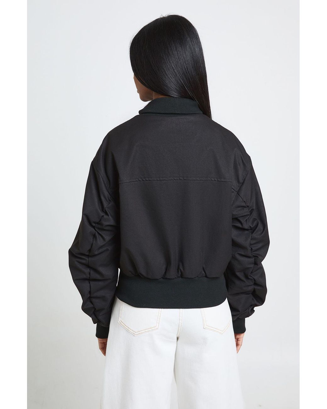 Boohoo Black Ribbed Funnel Neck Bomber Jacket