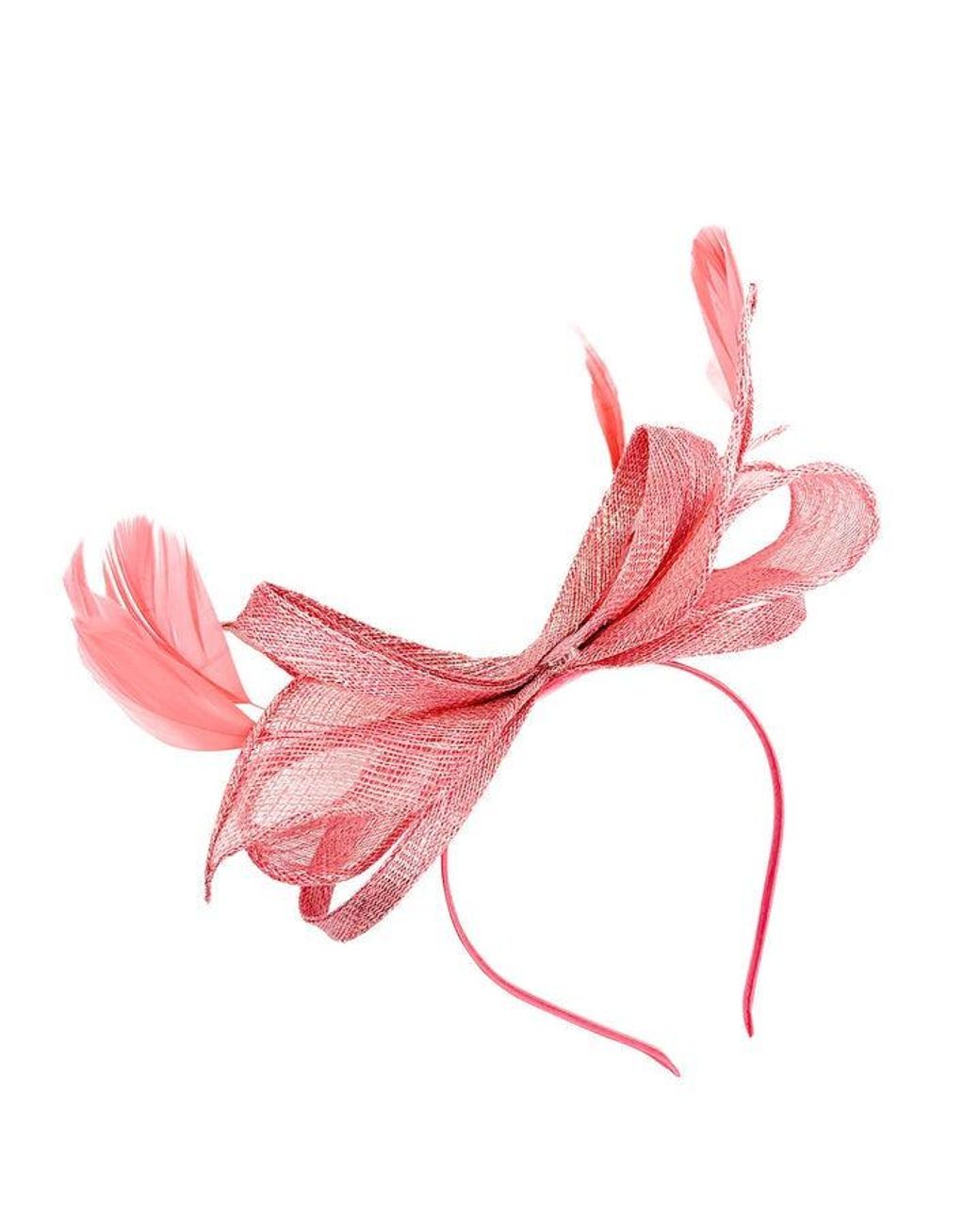 SVNX Pink Bow Shaped Fascinator With Sinamay Curls & Feathers