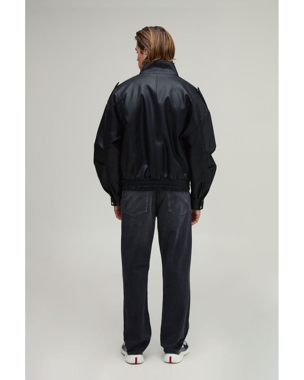 BoohooMAN Blue Boxy Fit Pu Funnel Biker Jacket for men