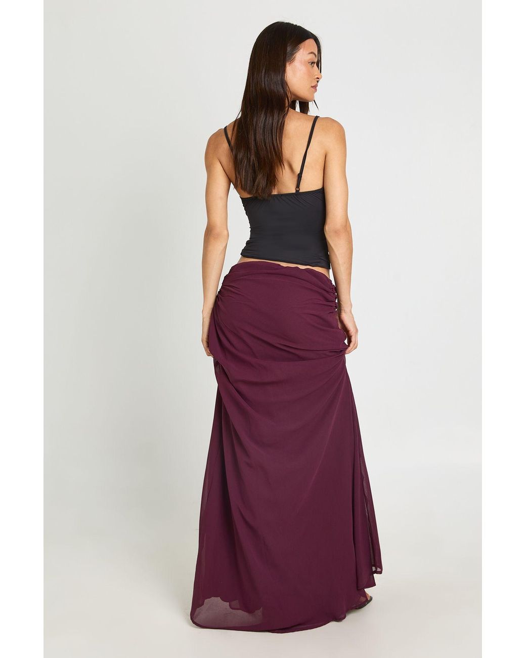 Boohoo Red Tall Low Waist Chiffon Maxi Skirt