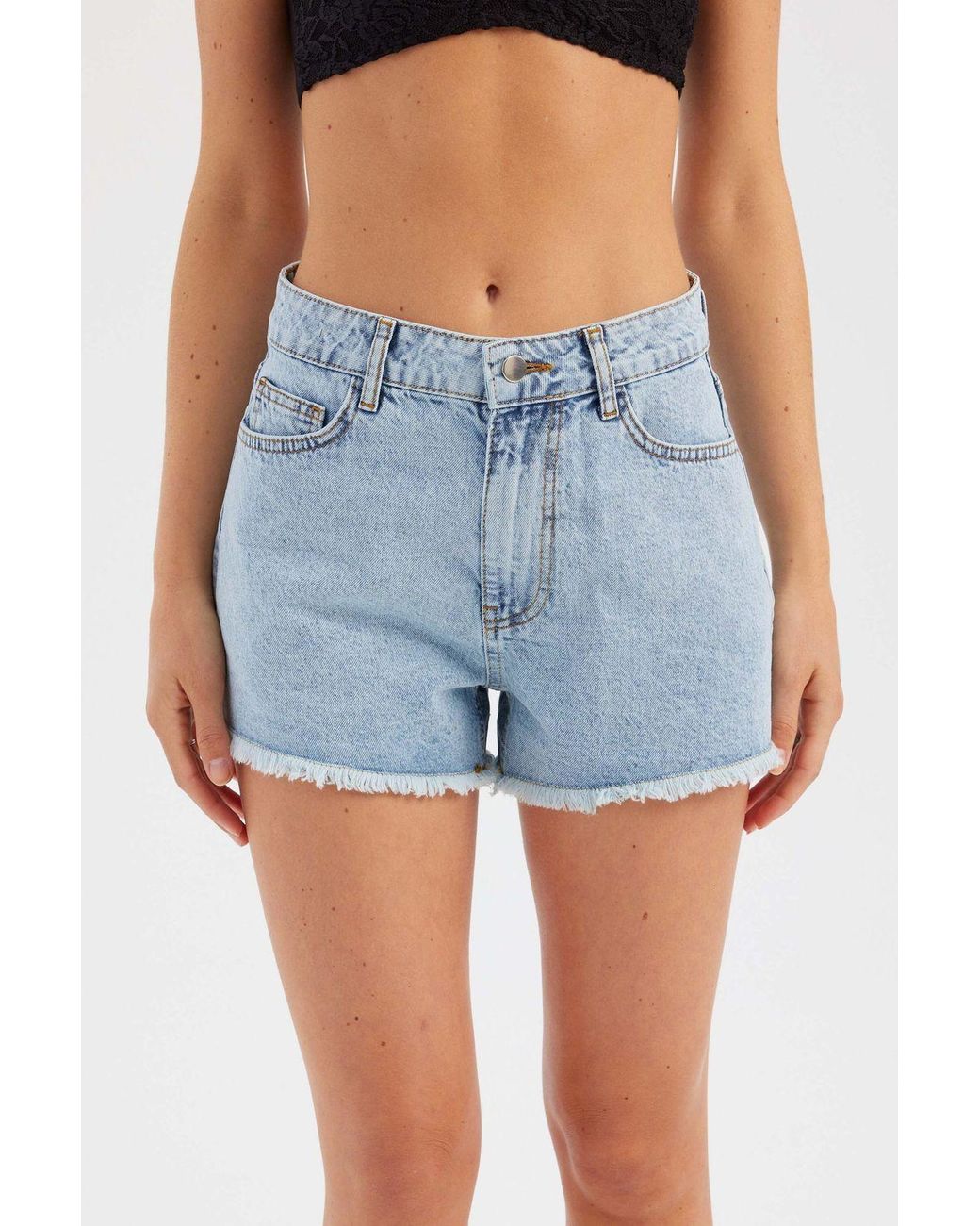 Hiccup Blue Denim Solid High Waist Shorts