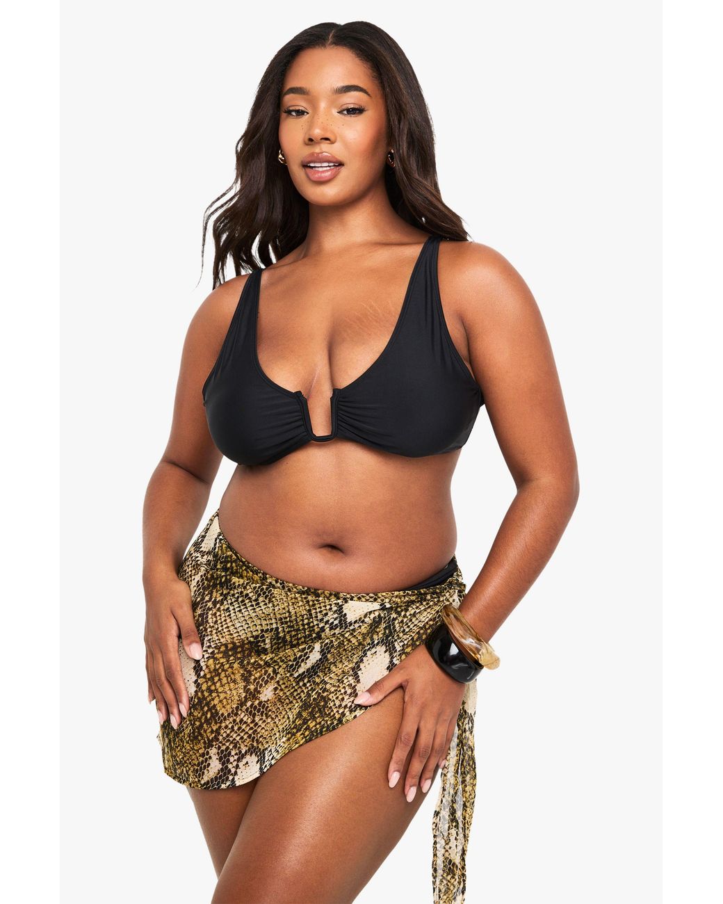 Boohoo Brown Plus Beachwear Essentials Snake Print Mini Sarong