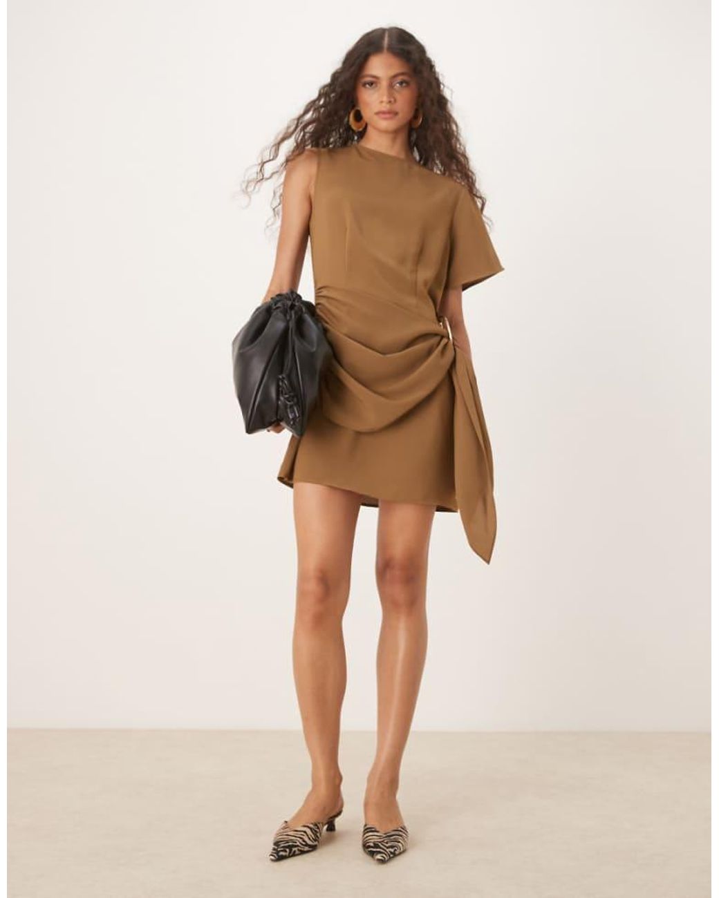 ASOS Natural Drop Waist Sash Front Mini Dress