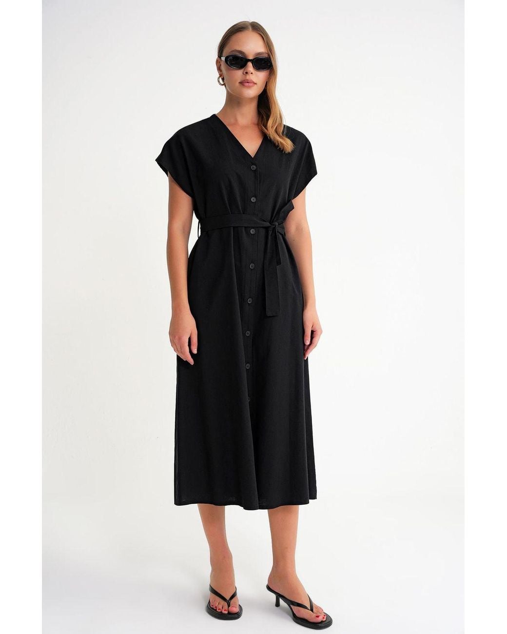 MixRay Black Belted Shirt Dress