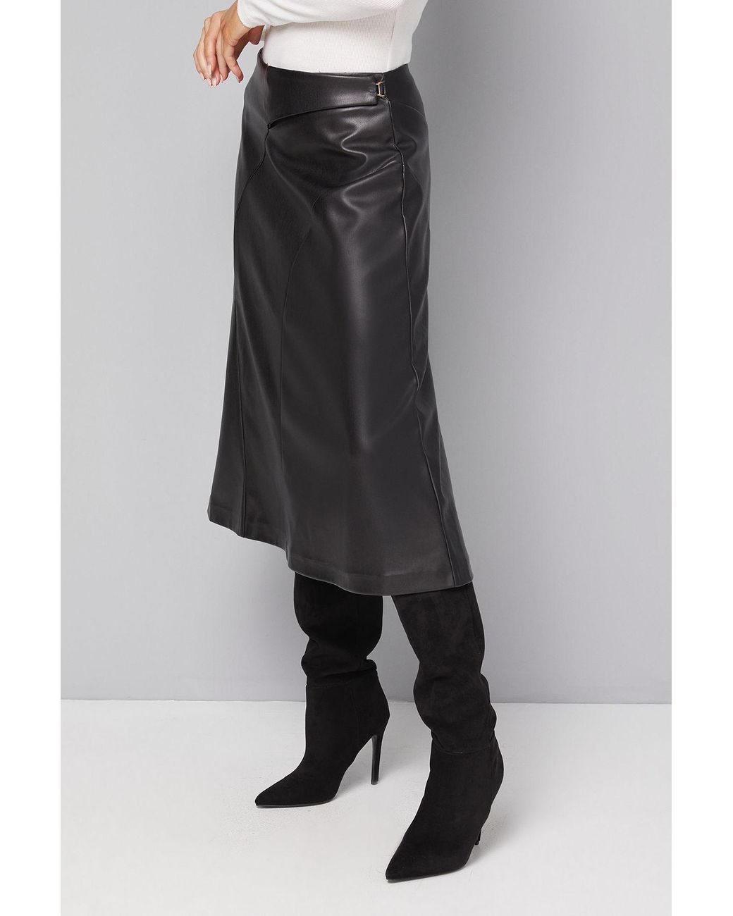 Wallis Gray Faux Leather Pleated Wrap Skirt