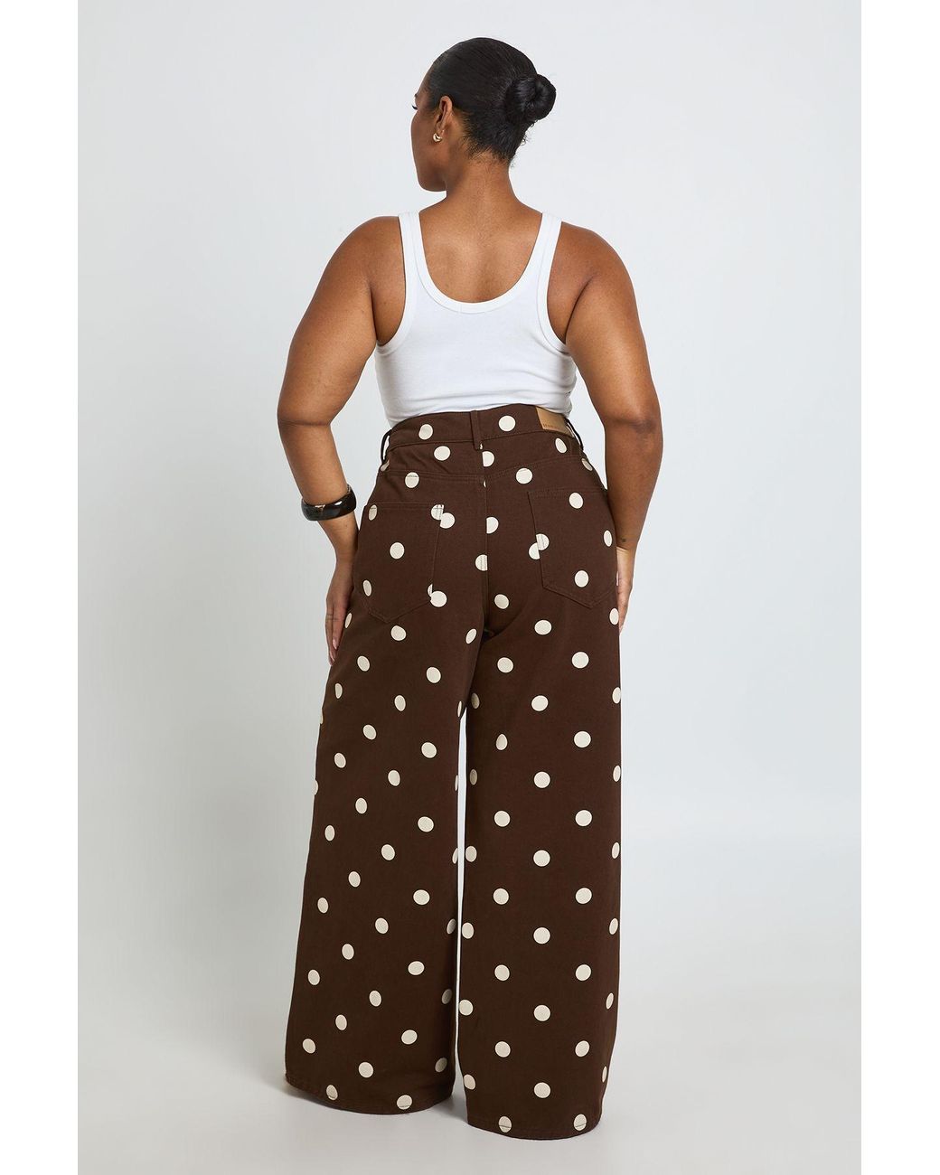 Boohoo White Plus Polka Dot High Waist Wide Leg Jean