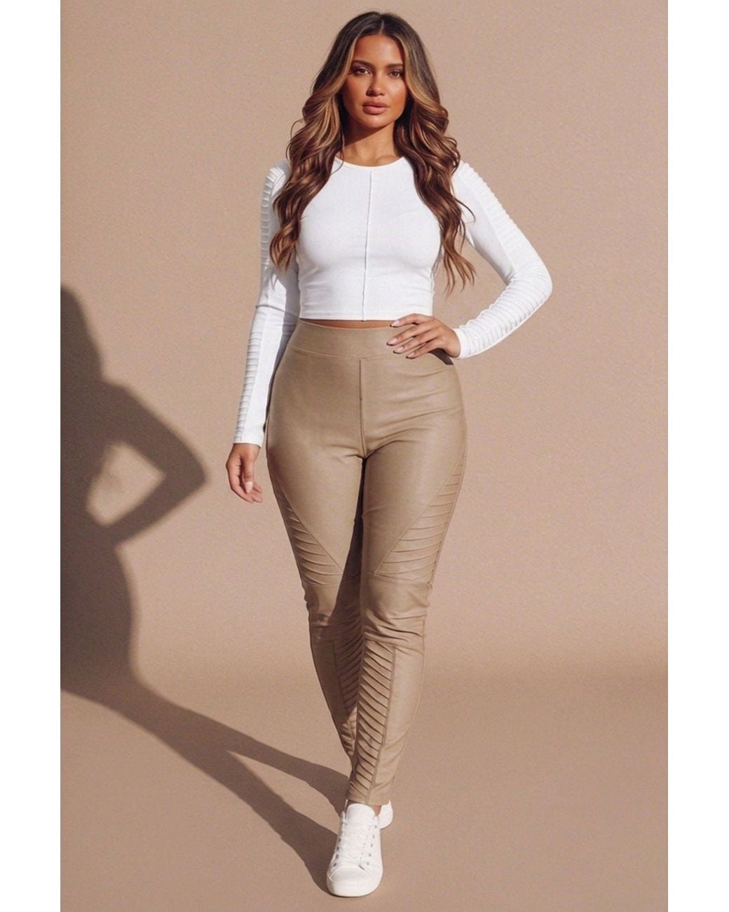 Femme Luxe Natural Panel Detail High Waisted Leggings- Kiya