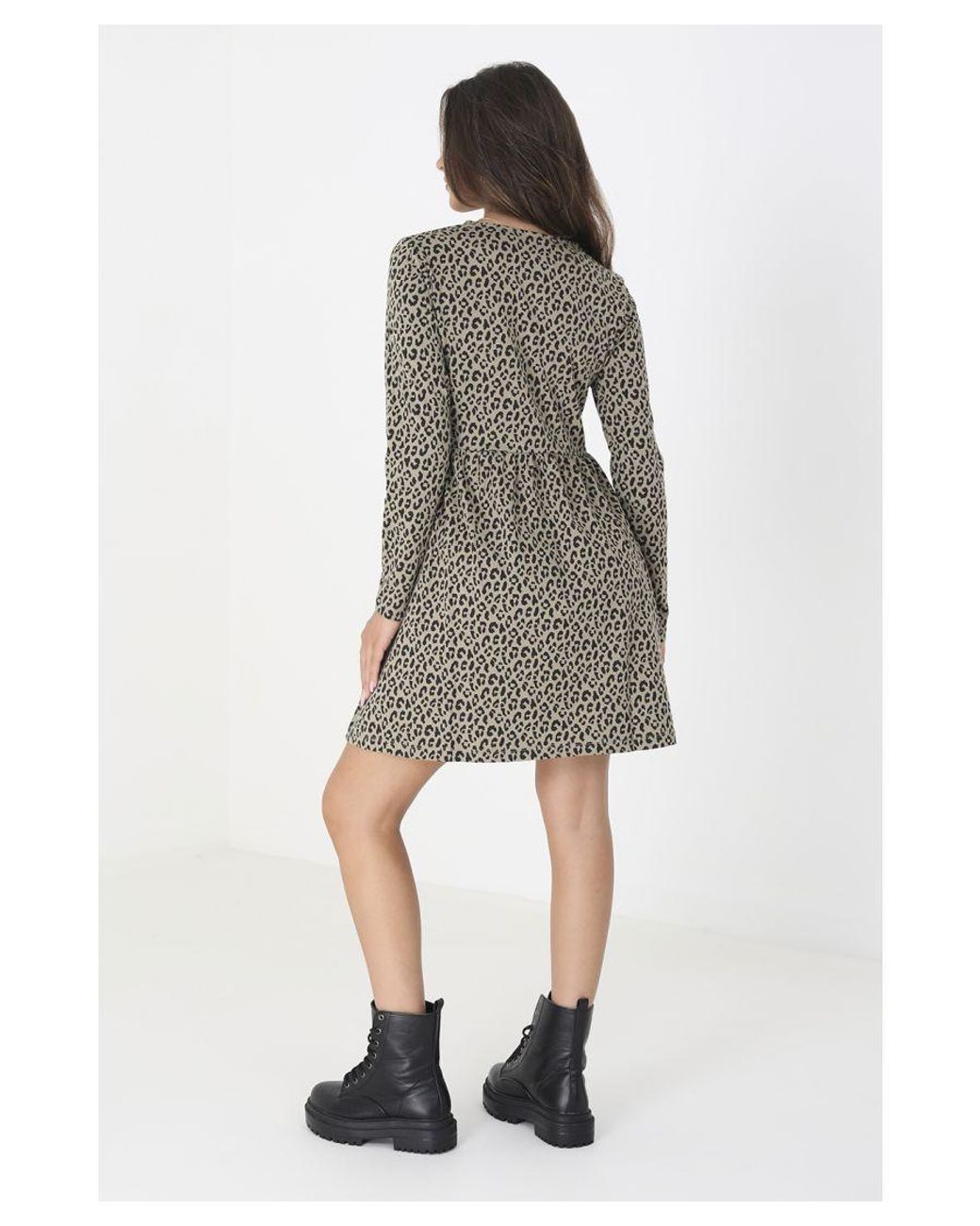 Brave Soul Gray Cotton 'Sadie' Animal Print Long Sleeve Mini Smock Dress