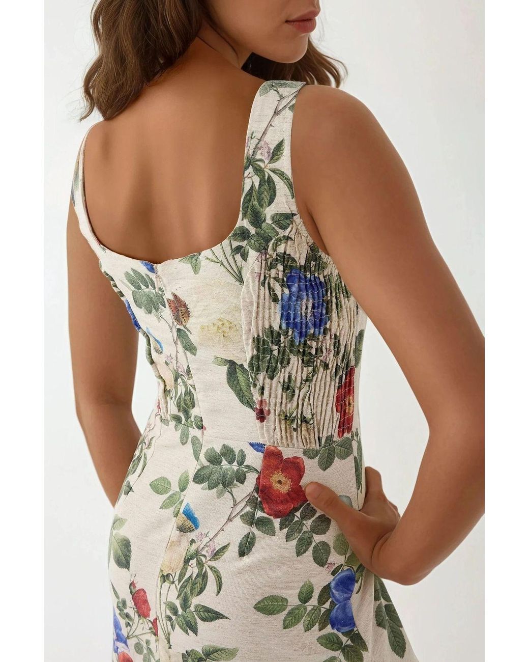 Hiccup White Linen Feel Allower Floral Print Maxi Dress With Back Elastic Detail