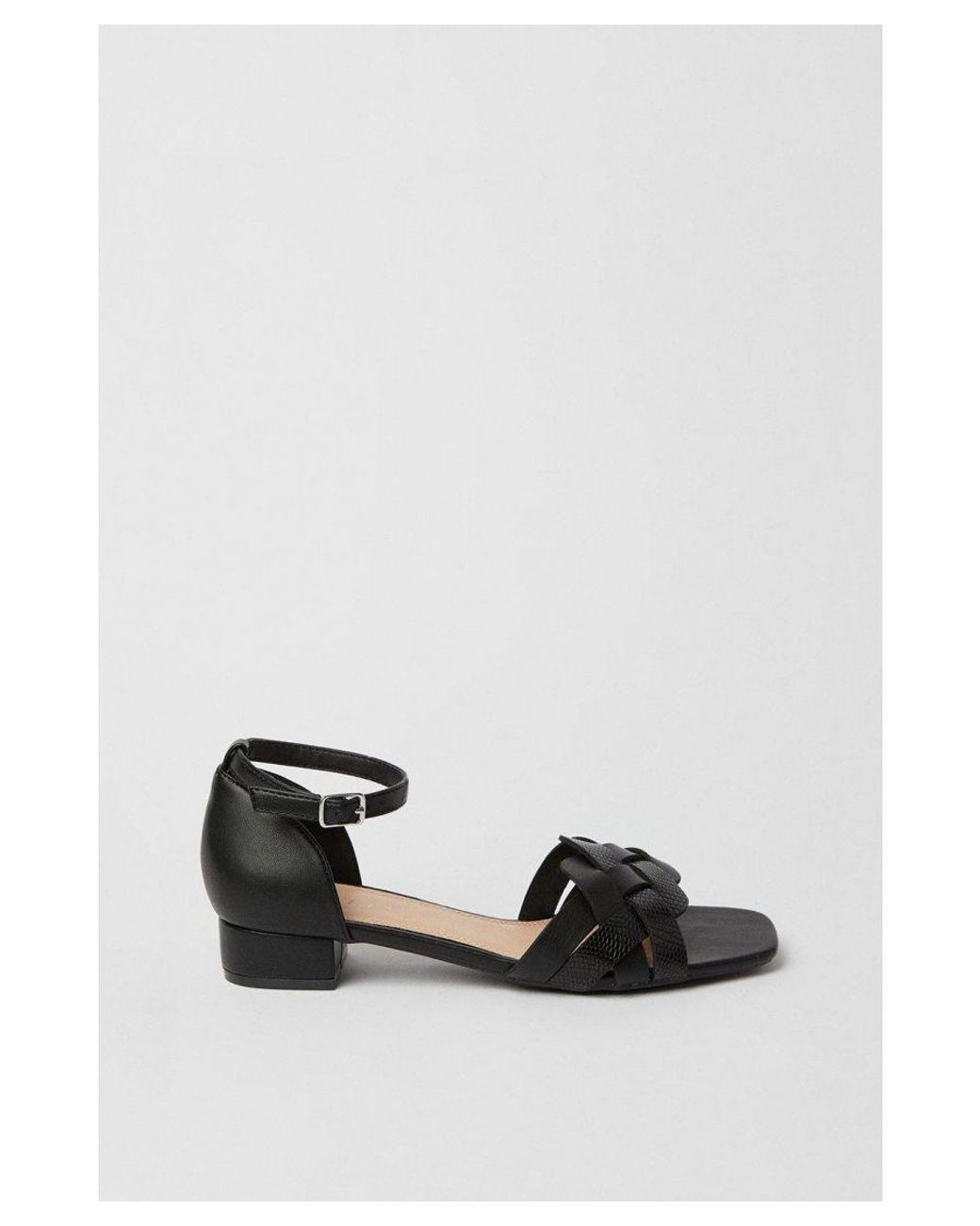 Wallis Black Wide Fit Sonia Woven Mixed Material Low Block Heeled Sandals