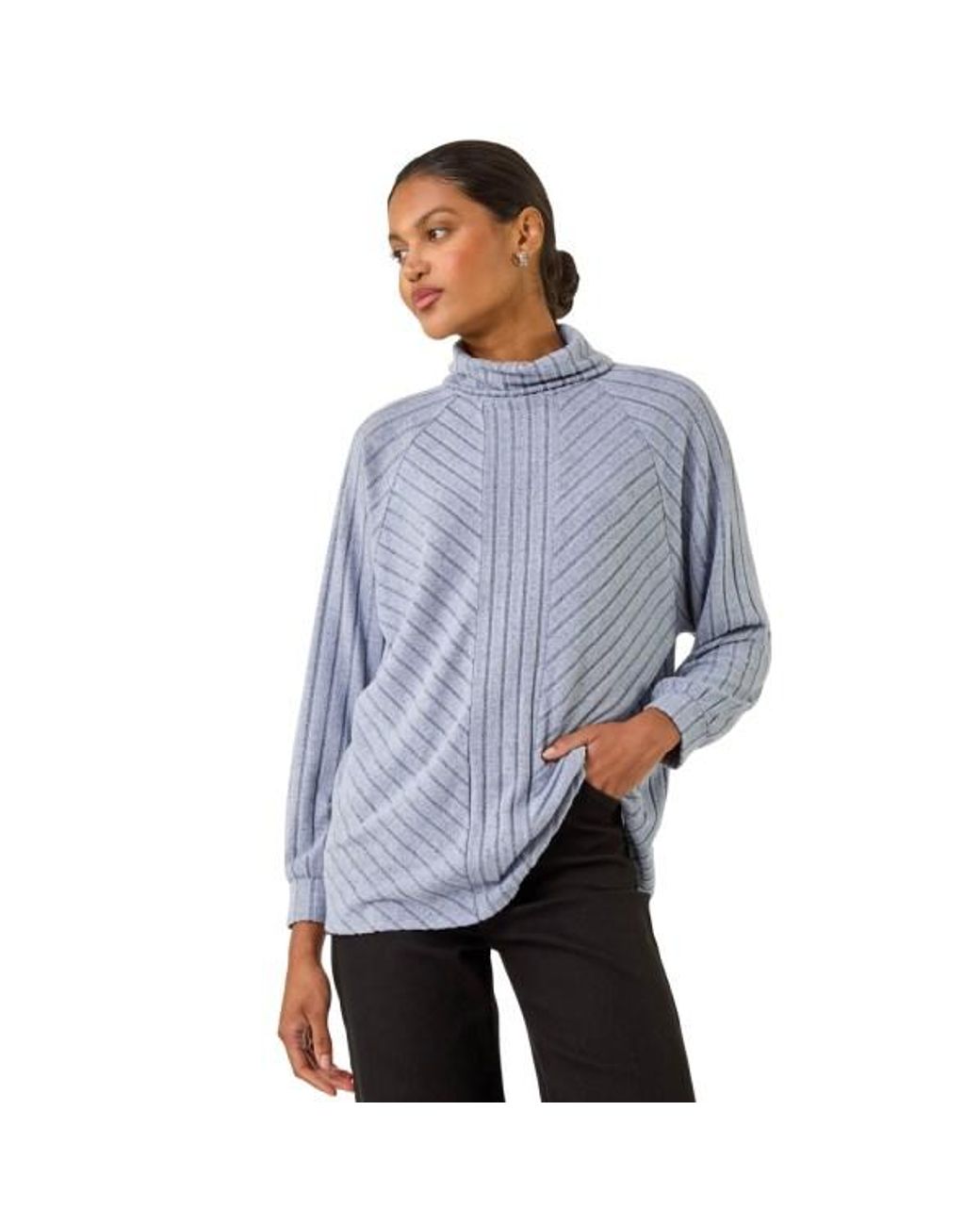 Roman Blue Textured Stripe Cowl Neck Top