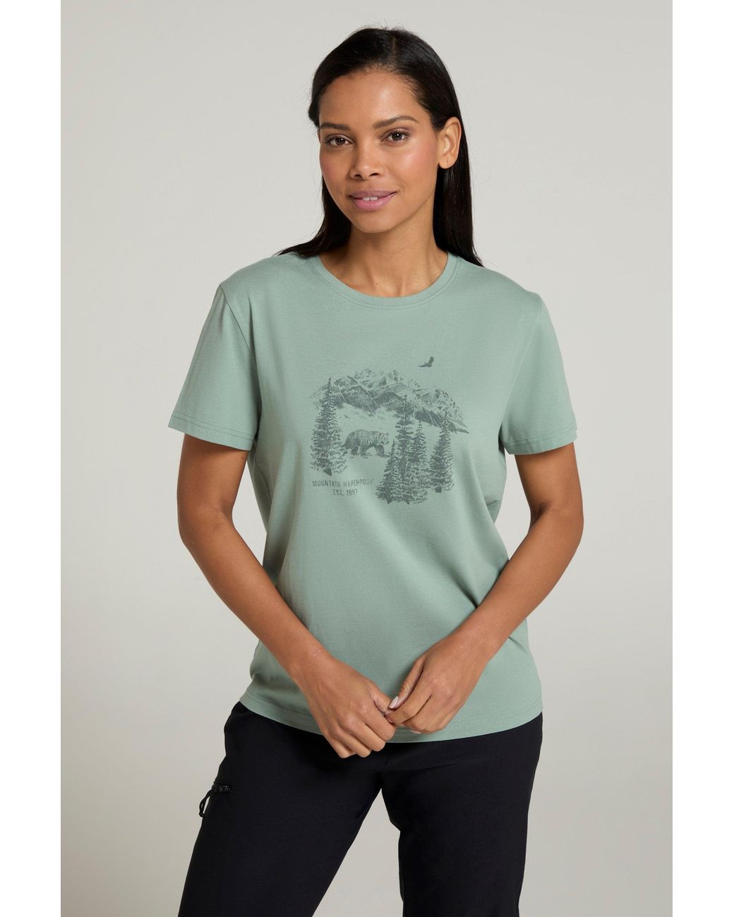 Mountain Warehouse Green 'Forest Bear' T-Shirt Loose Fit Breathable Everyday Tee Cotton