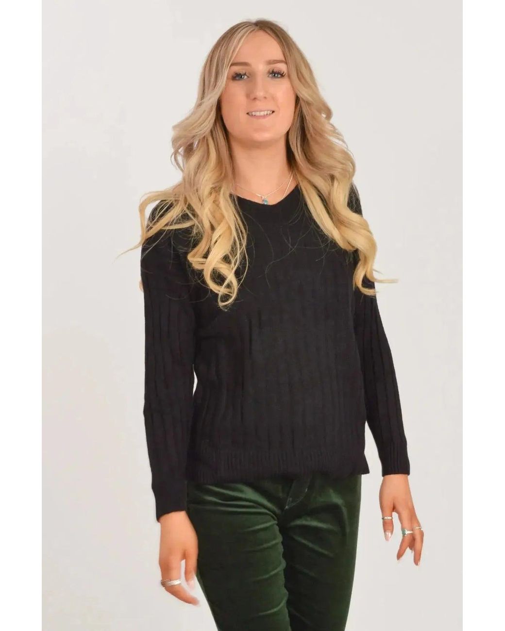 Secret Label Black Ribbed V-Neck Jumper