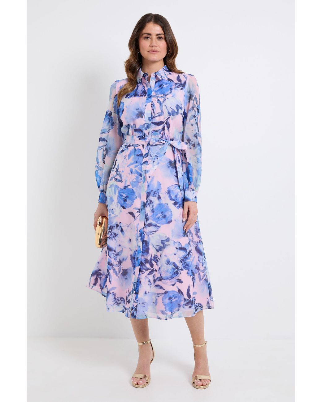 Wallis Blue Floral Organza Shirt Midi Dress