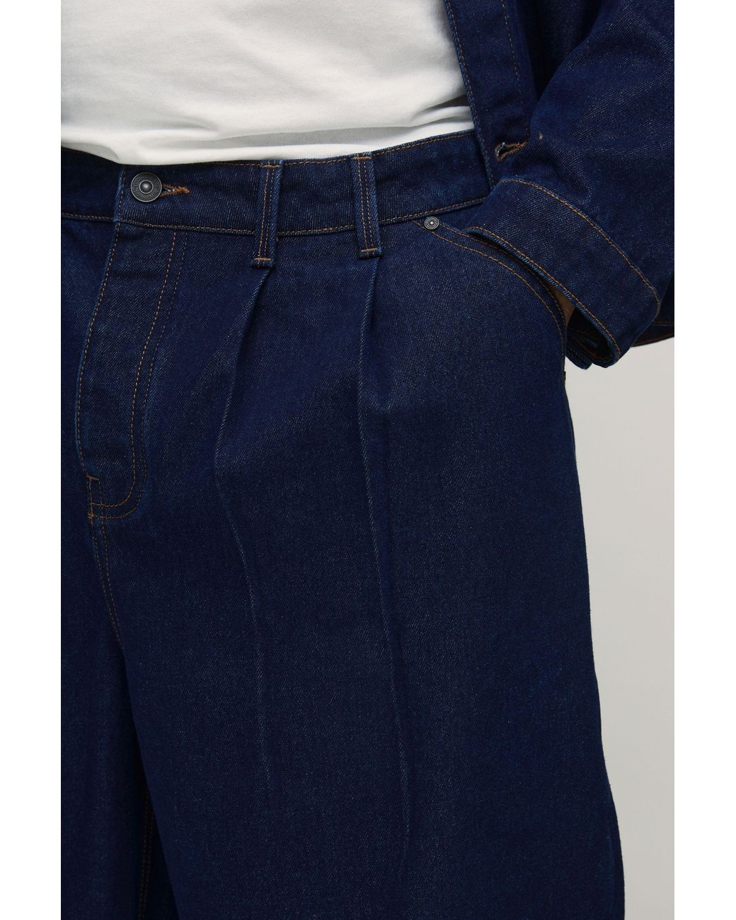 BoohooMAN Blue Plus Pleat Front Parachute Longline Denim Jorts for men