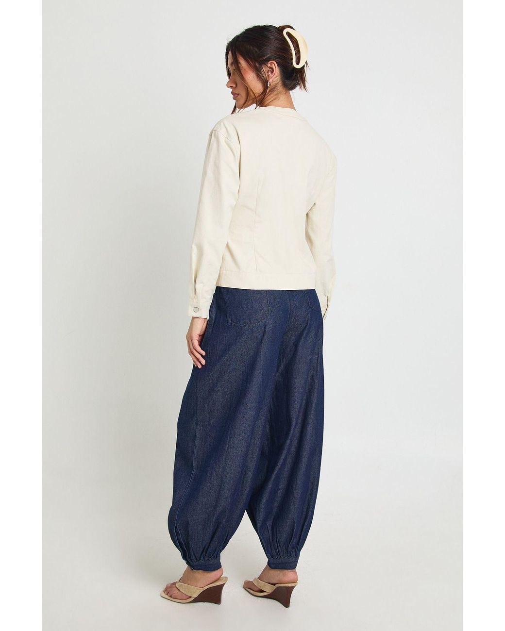 Boohoo Blue Chambray Harem Trousers
