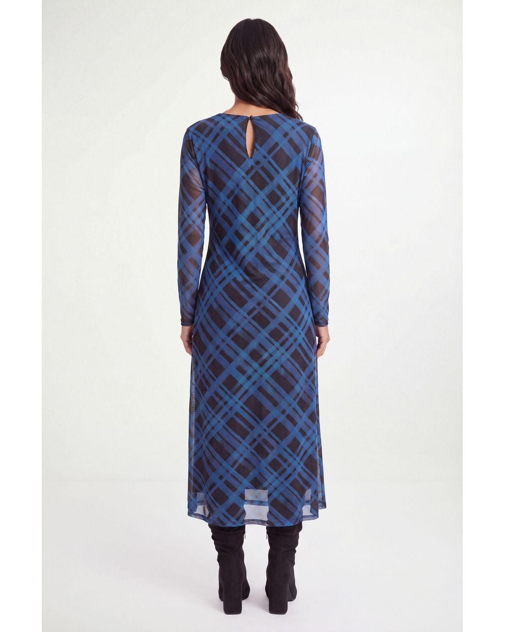 Wallis Blue Check Mesh Midi Dress