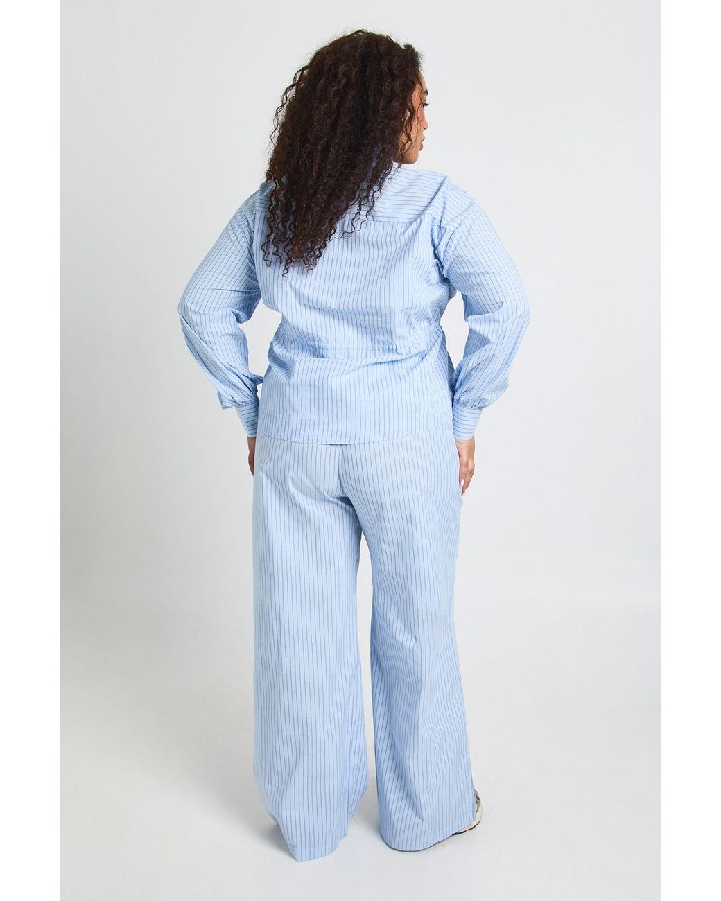 Boohoo Blue Plus Stripe Wide Leg Trouser