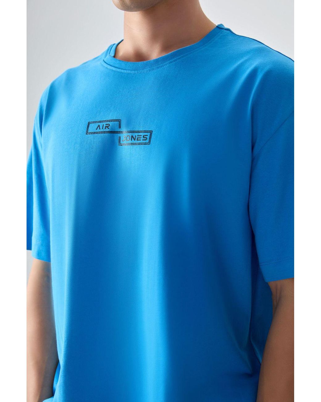TOMMY LIFE Blue Oversized Cotton Printed T-Shirt for men