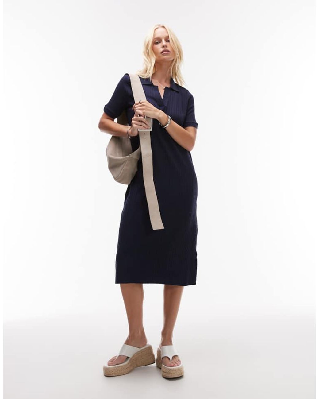 ARKET Blue Jersey Rib Midi Polo Dress