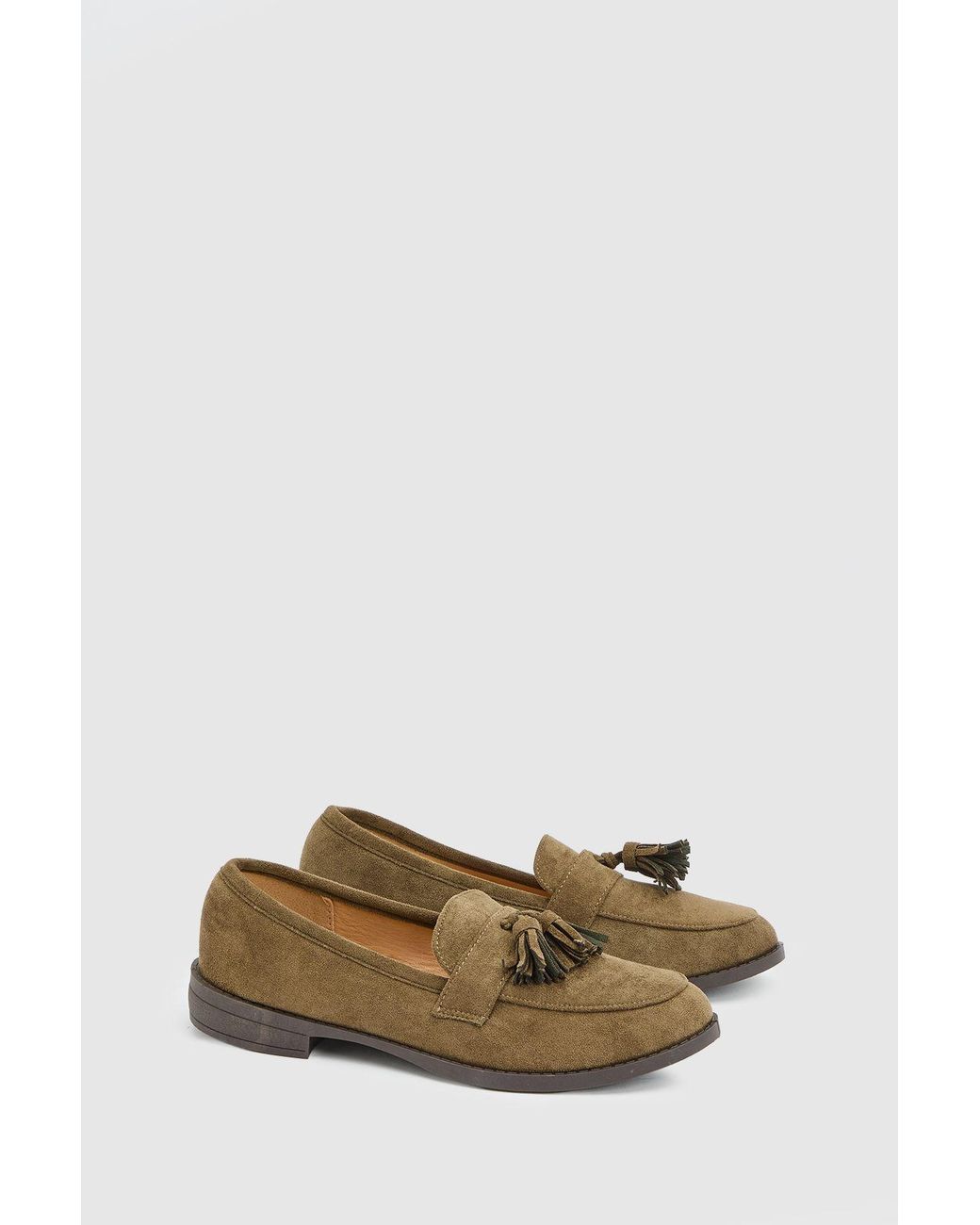 Good for the Sole Green Lola Faux Suede Flexi Tassel Detail Loafers