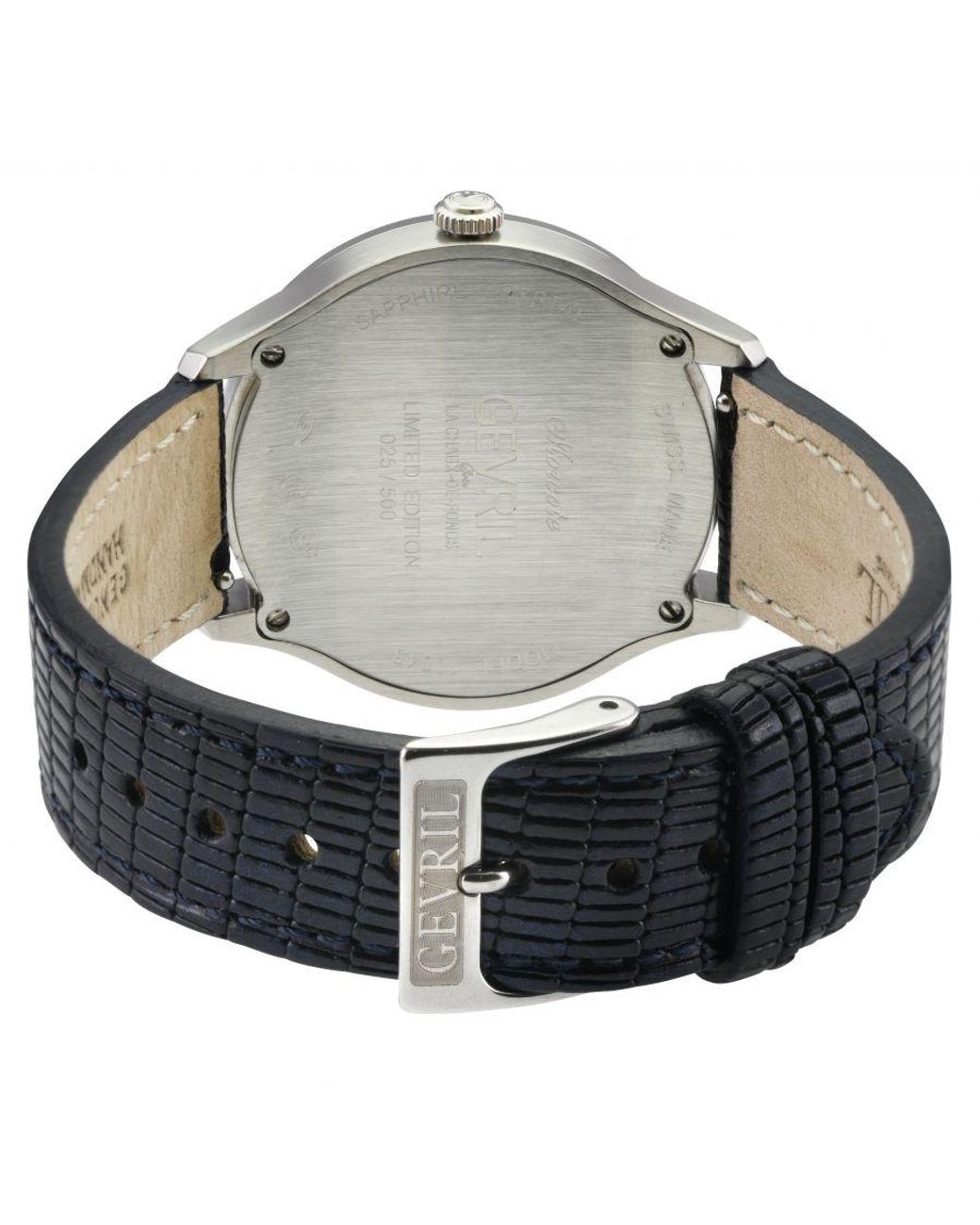 Gevril Blue Morcote Swiss Diamond Watch Mop, Genuine Italian Leather