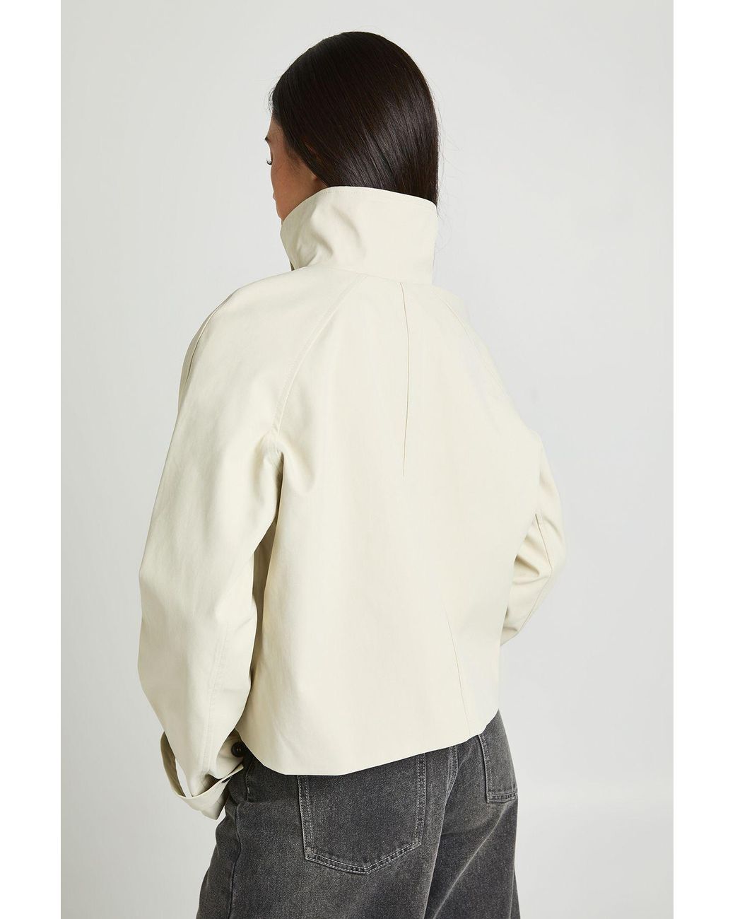Boohoo Natural Funnel Neck Button Up Trench Coat