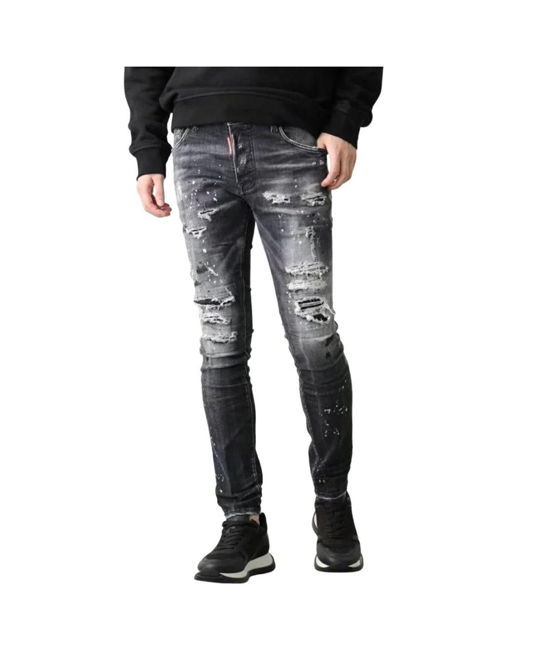 DSquared² Gray Super Twinky Jean Diamond Destroyed Wash Jeans Cotton for men