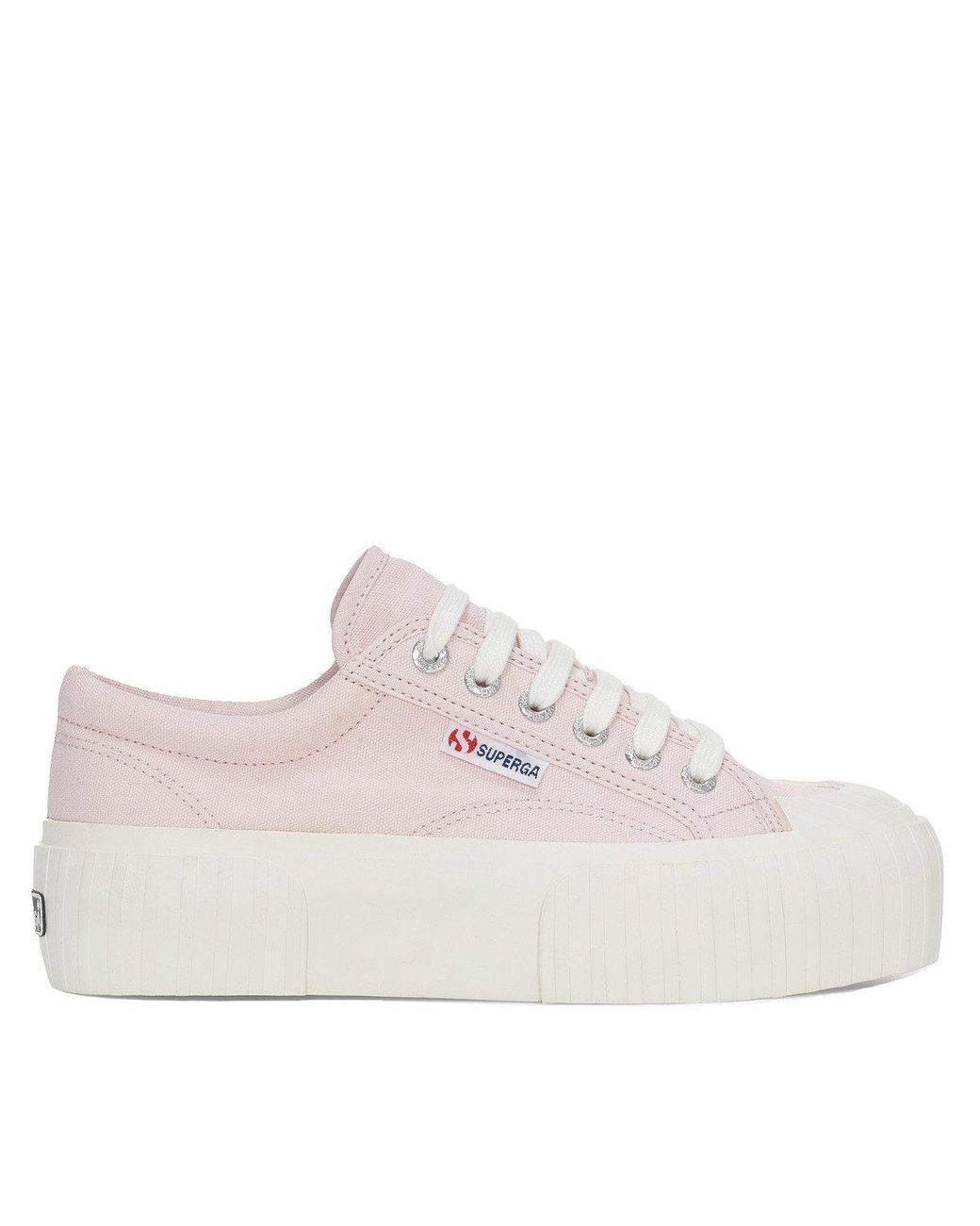 Superga Ladies 2631 Stripe Platform Trainers (Pinkish/Avorio)