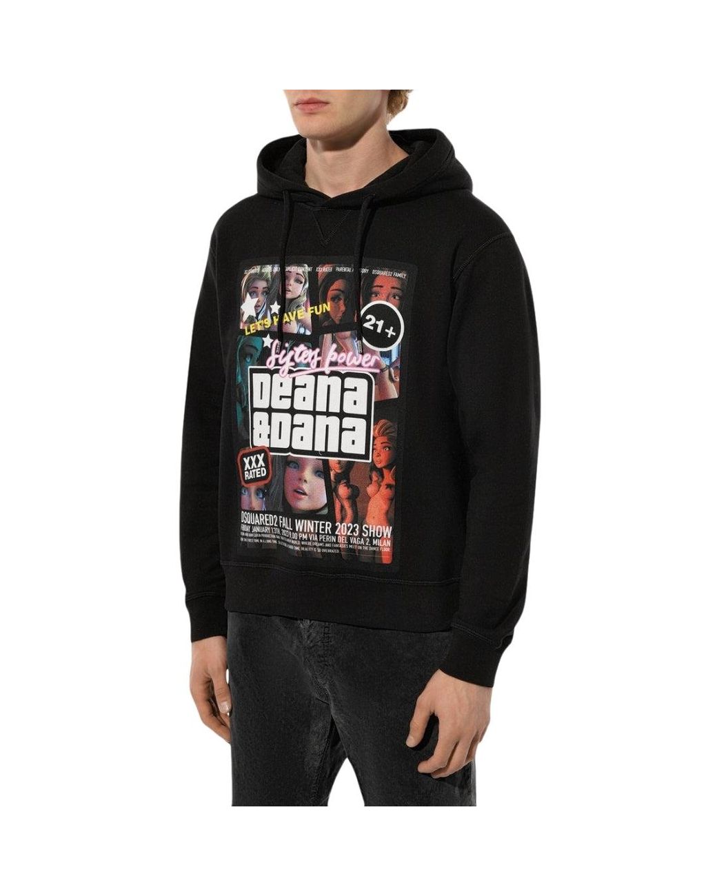 DSquared² Black Sisters Power Deana And Dana Hoodie Cotton for men