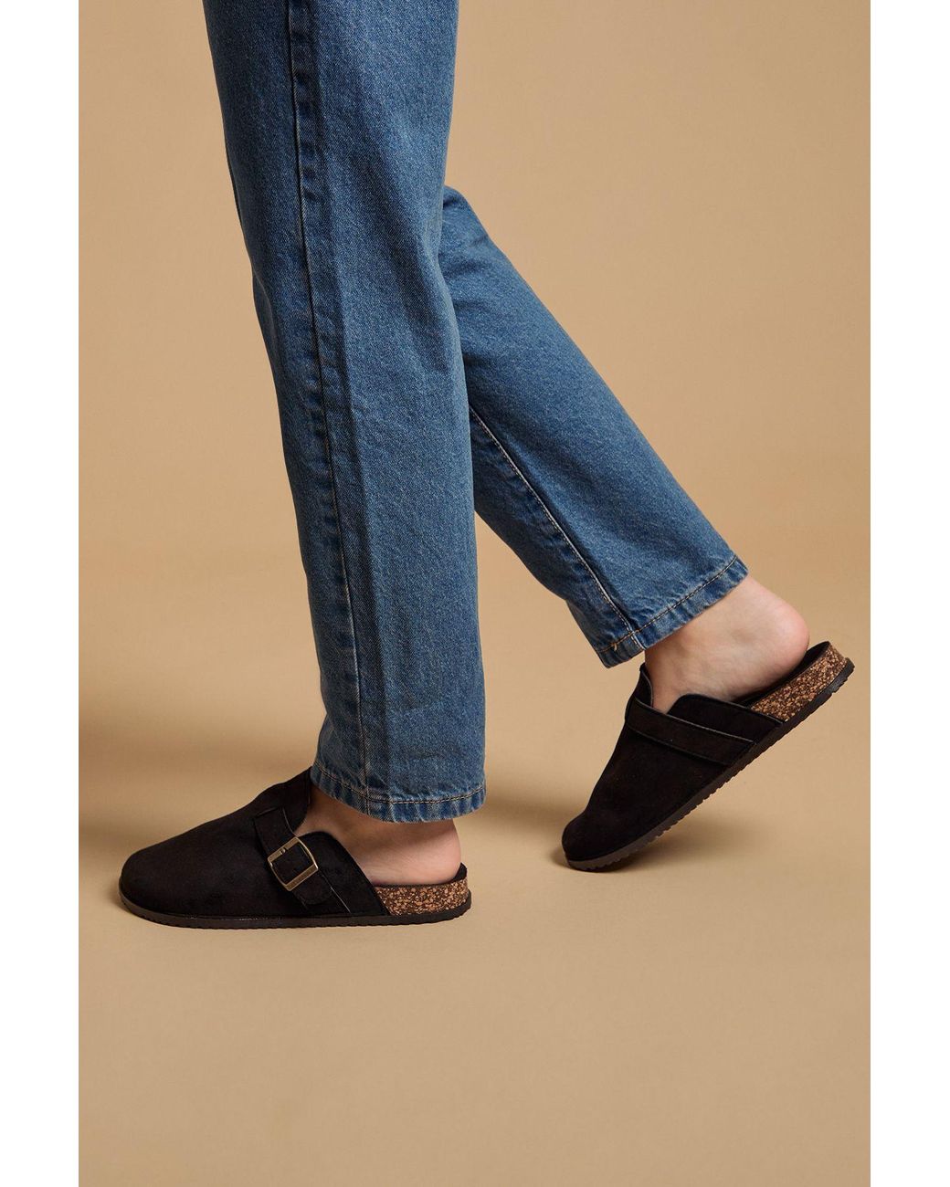 Oasis Blue Jamie Faux Suede Closed Toe Footbed Flat Shoes