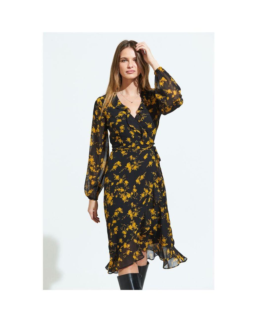 Sosandar Green Floral Ruffle Detail Wrap Dress