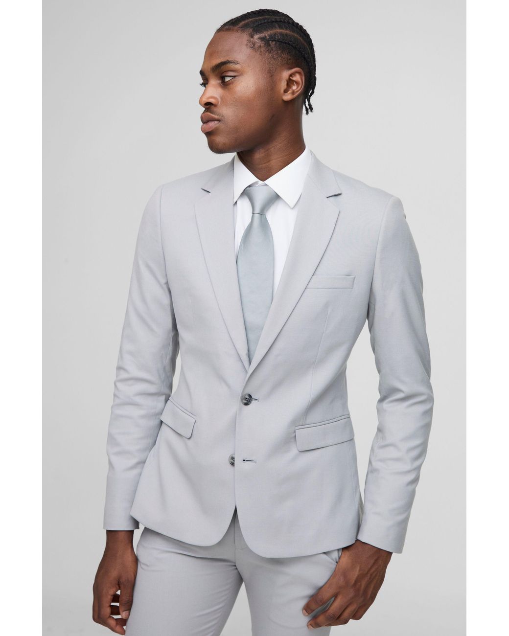 BoohooMAN Gray Super Skinny Single Breasted Suit Jacket for men